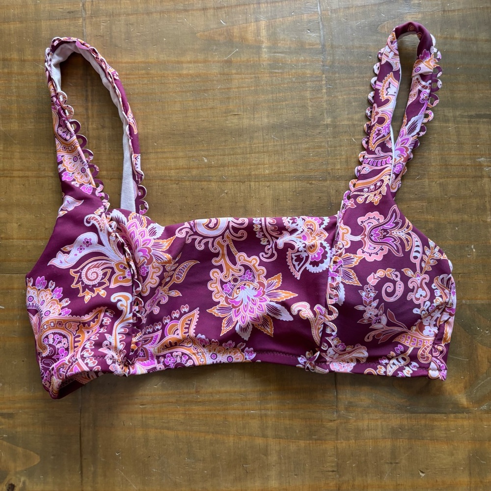Nanette Lepore Cassia Pink Floral Paisley Bikini Top-Size 8-Eyelet Trim-Boho